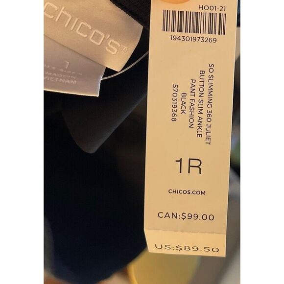 Chico's So Slimming Juliet High Waist Button-Hem Ankle Pants Black Pull-On Sz 8 - Picture 5 of 6